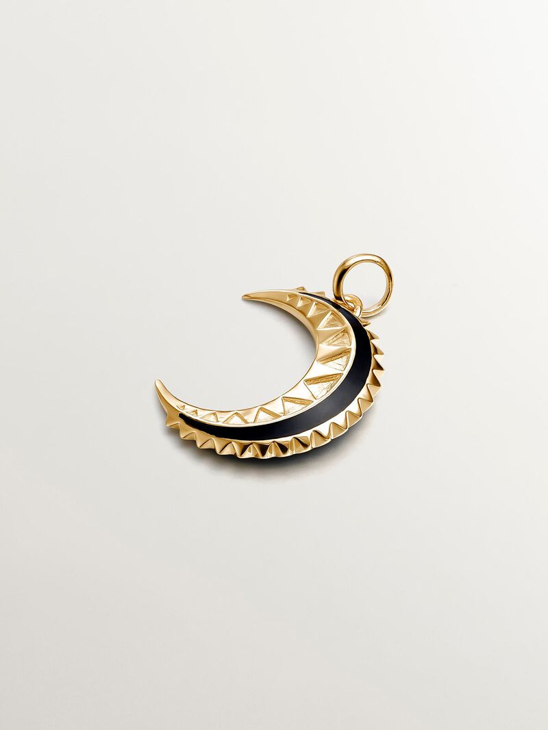 925 silver charm bathed in 18k yellow gold with white tapacios, black enamel and moon shape image number 2