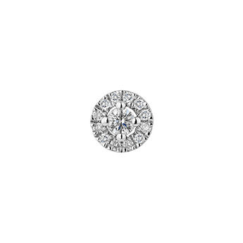 Pendiente individual de oro blanco de 18kt con diamante central de 0,05cts y orla de diamantes , J04224-01-05-05-H,hi-res