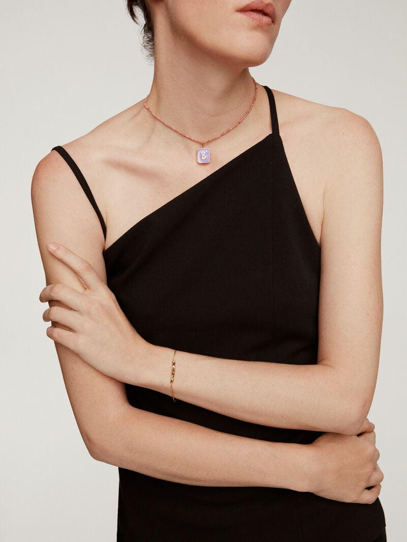 18K yellow gold plated 925 sterling silver charm with initial B and lilac enamel in a square shape image number 5