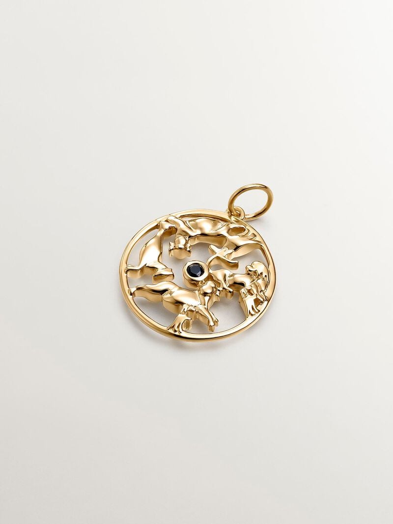 925 silver charm bathed in 18k yellow gold with black spinel and animals image number 0
