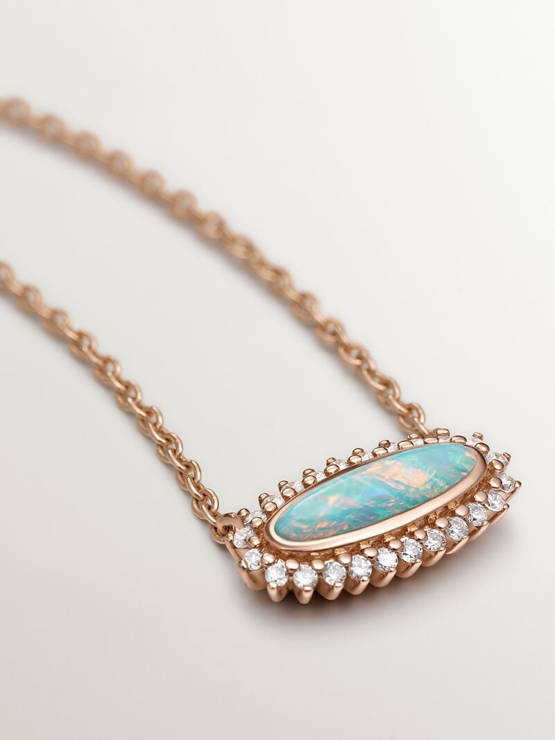 18K Rose Gold Necklace with White Opal and Diamonds image number 3