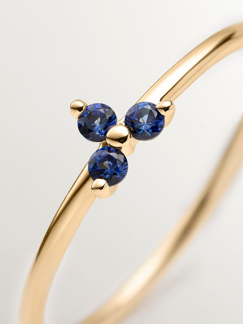 9K Yellow Gold Ring with Blue Sapphires image number 4