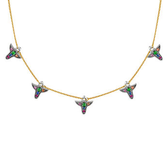 Silver and 9cts multicolor sapphire motif necklace, J04315-10-MULTI, hi-res