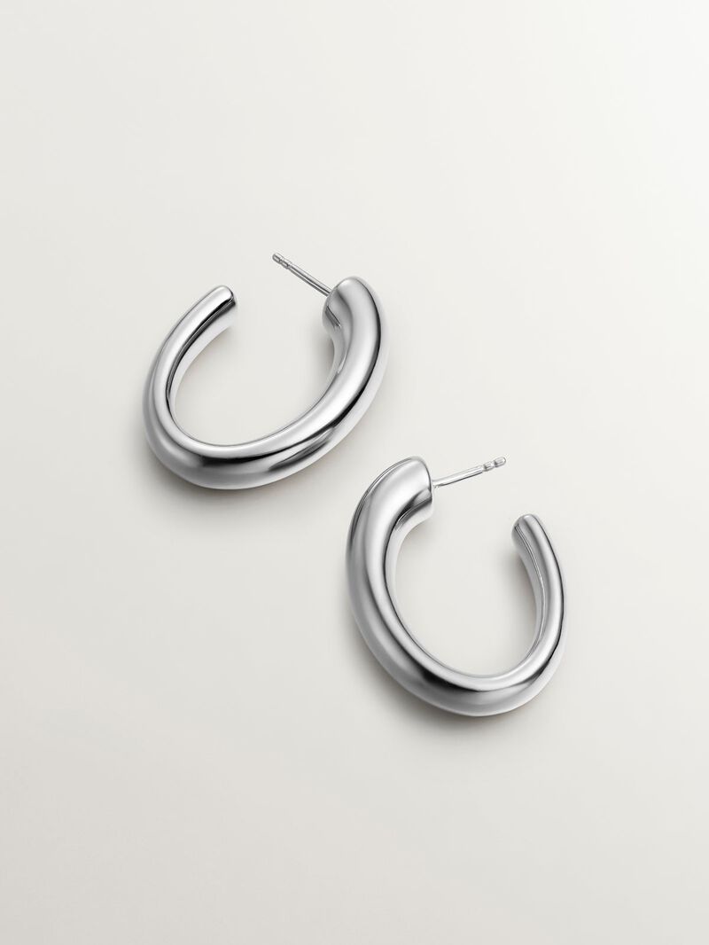 Large and thick 925 silver hoop earrings with an oval shape image number 2