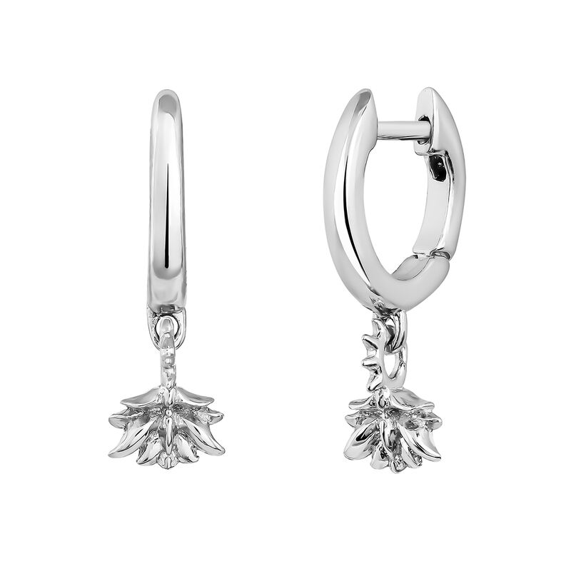 Silver lotus flower hoop pendant earrings , J04597-01, hi-res