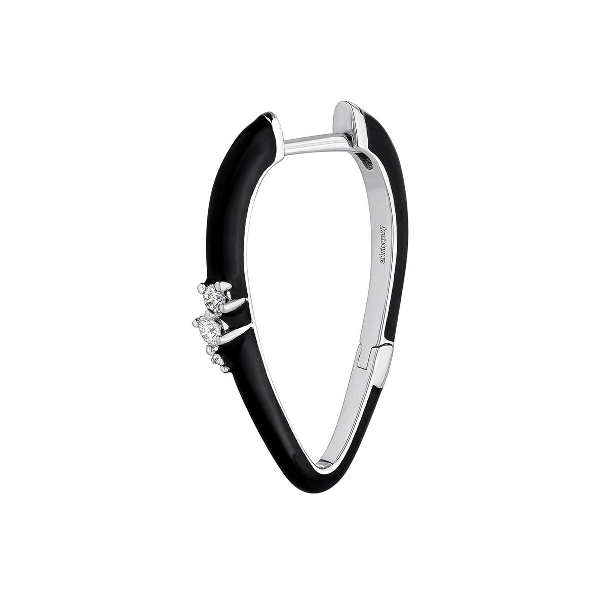 Single oval hoop earring in 18k white gold with black enamel and diamonds, J05115-01-BLKENA-H, hi-res