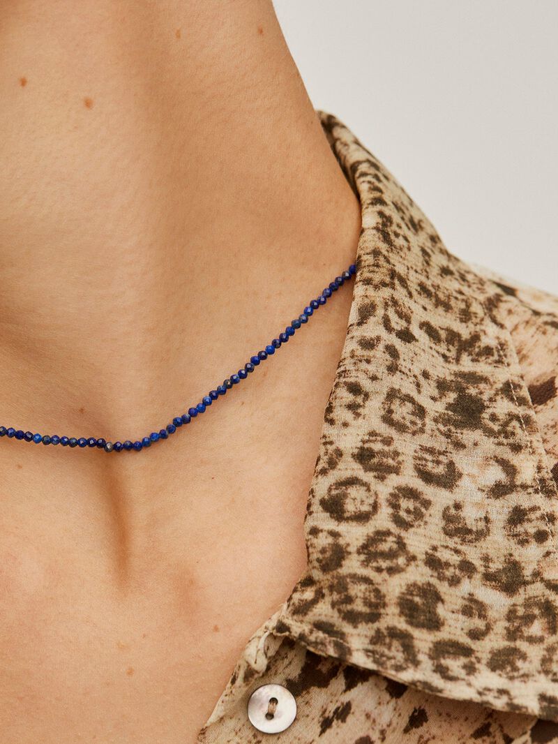 925 Silver necklace bathed in 18K yellow gold with blue lapis lazuli. image number 1