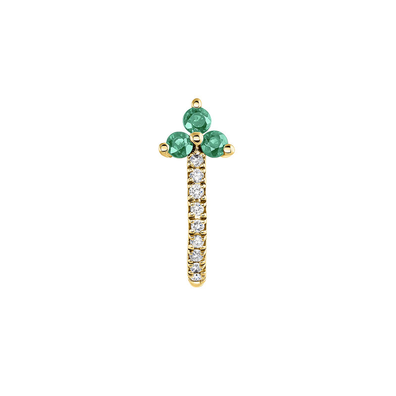 9K gold three emerald solitaire hoop earring, J04071-02-EM-H, hi-res