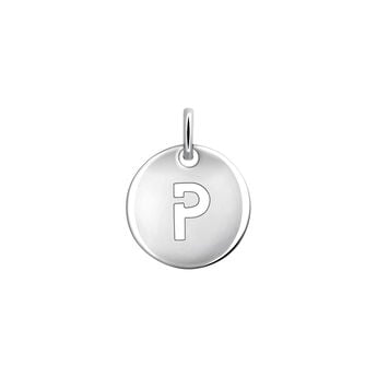 Silver P initial medallion charm  , J03455-01-P, mainproduct