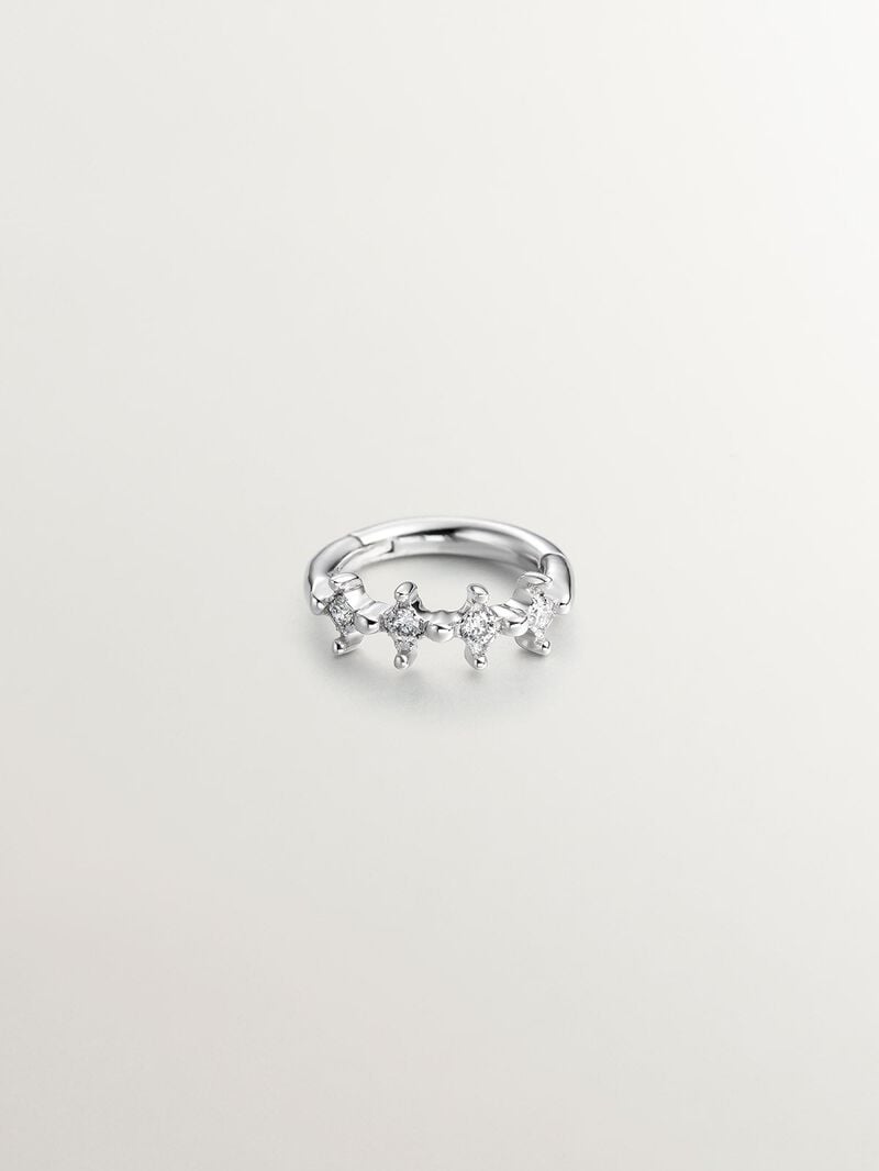 Individual small hoop earring made of 9K white gold with diamonds. image number 1