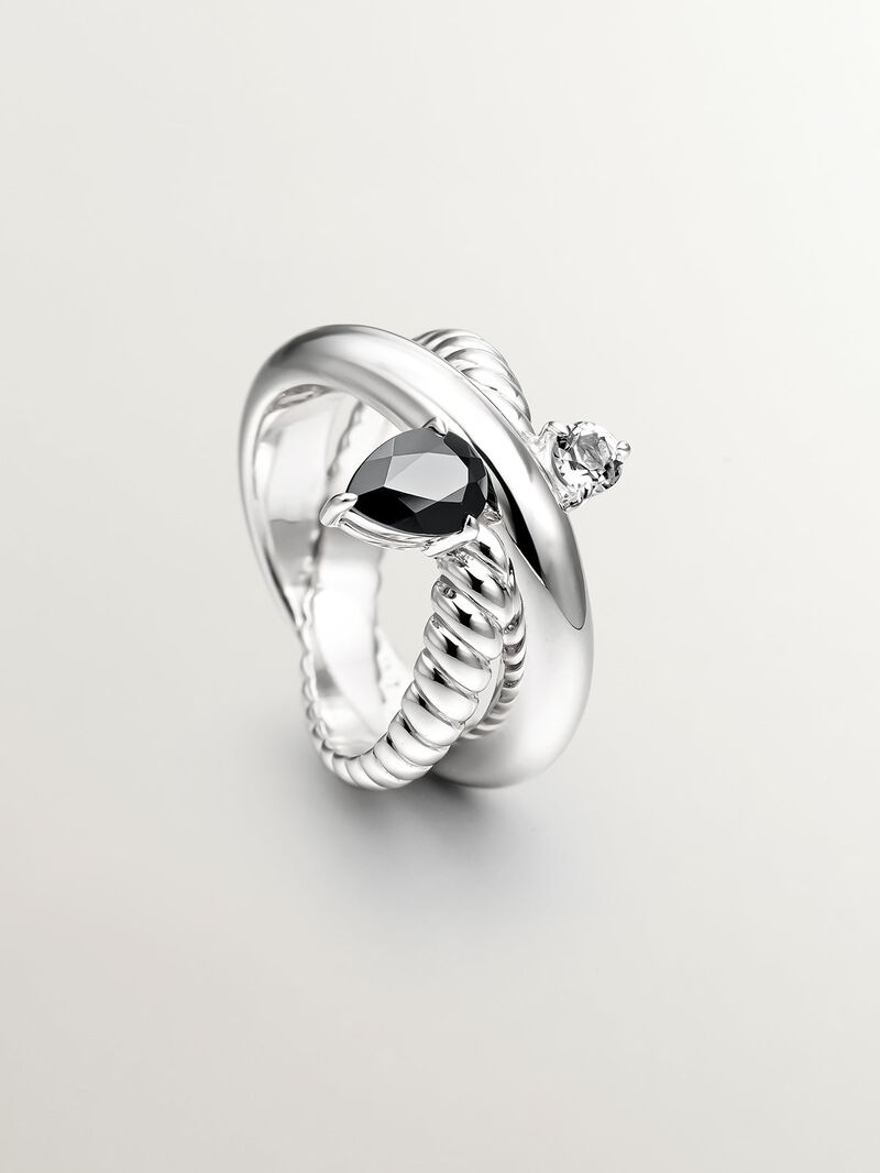 925 silver multi-arm ring with black spinel and white topaz image number 4