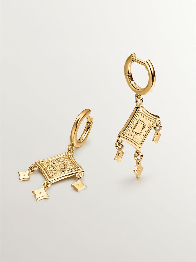 925 Silver hoop earrings bathed in 18K yellow gold with ethnic motifs image number 0