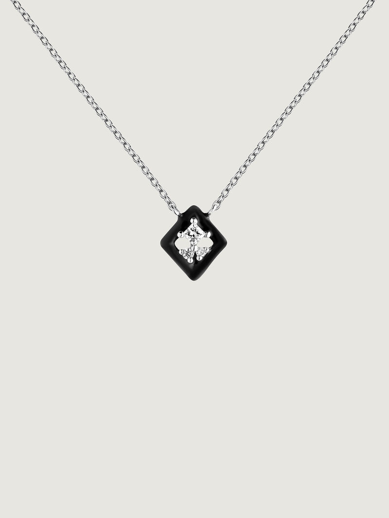 18K white gold pendant with black enamel and diamond. image number 0