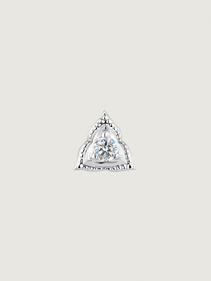 Single 9K white gold earring with diamond in a triangular shape. image number 0