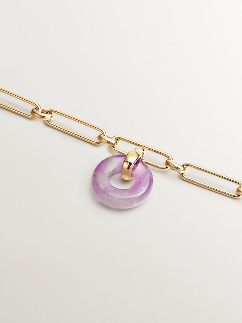 925 Silver link bracelet bathed in 18K yellow gold with purple amethyst image number 4