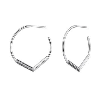 Large silver V-hoop earrings with black spinel stones, J05192-01-BSN, mainproduct