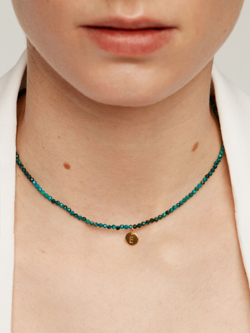 925 Silver charm bathed in 18K yellow gold with initial E. image number 1