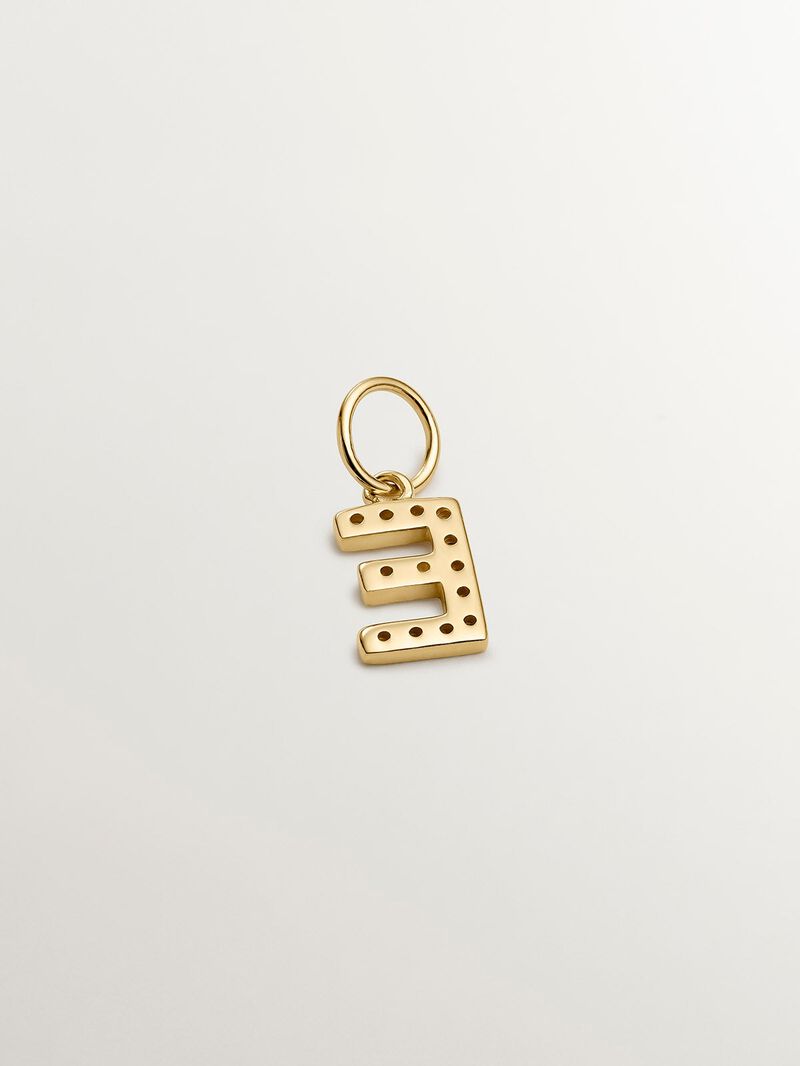 18K yellow gold-plated 925 silver charm with white topaz, initial E. image number 2