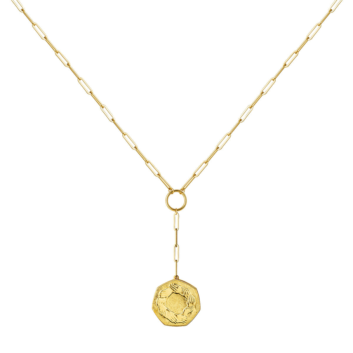 Gold plated heptagonal coin pendant , J03593-02, hi-res