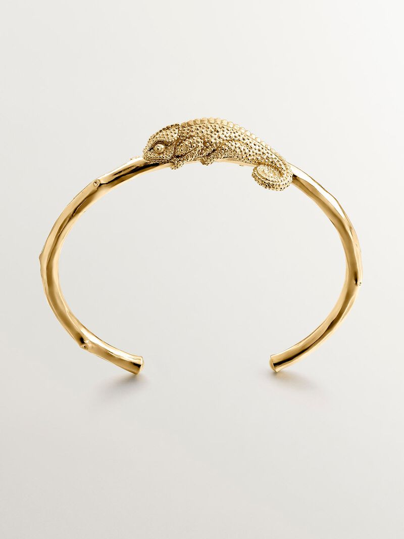 Rigid Silver Bracelet 925 Bañada in 18k yellow gold with bamboo and chameleon texture image number 0