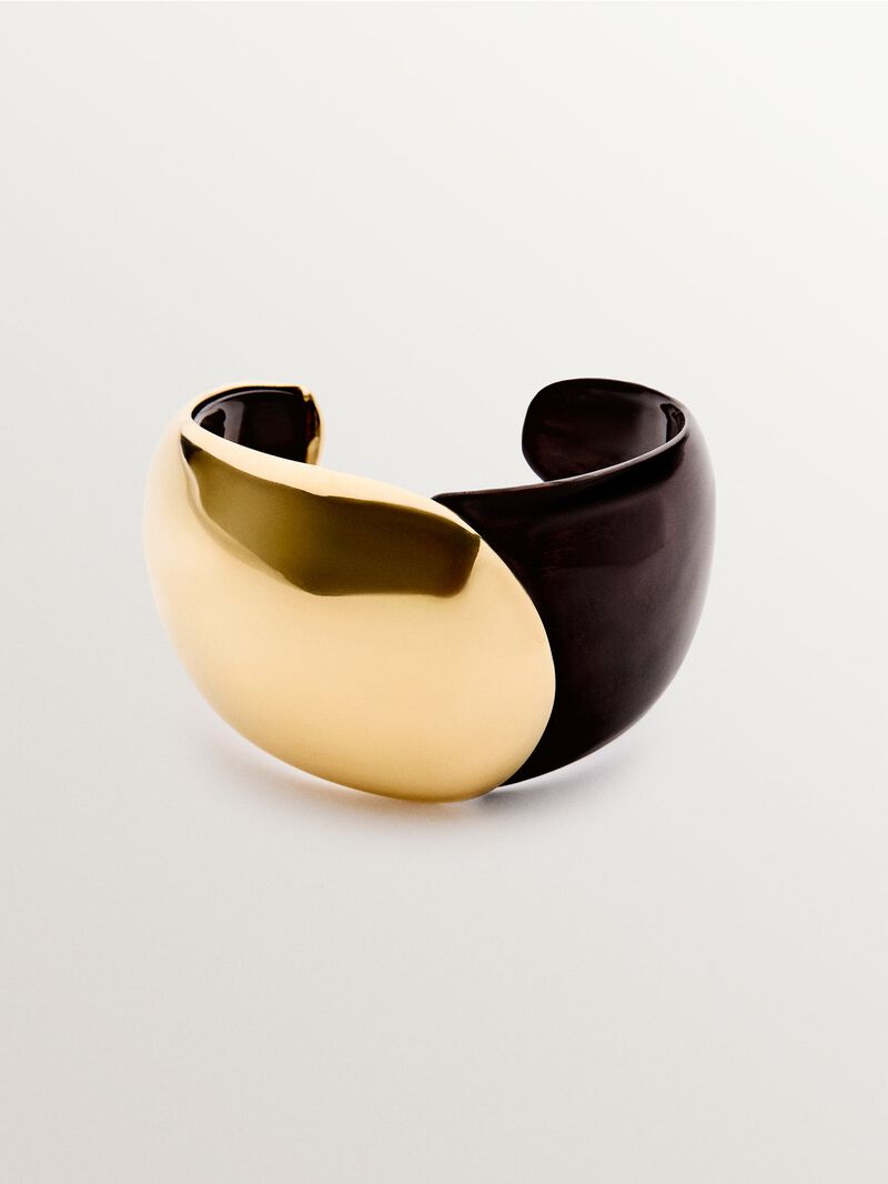 Rigid 925 silver bracelet plated in 18K yellow gold and ebony image number 0