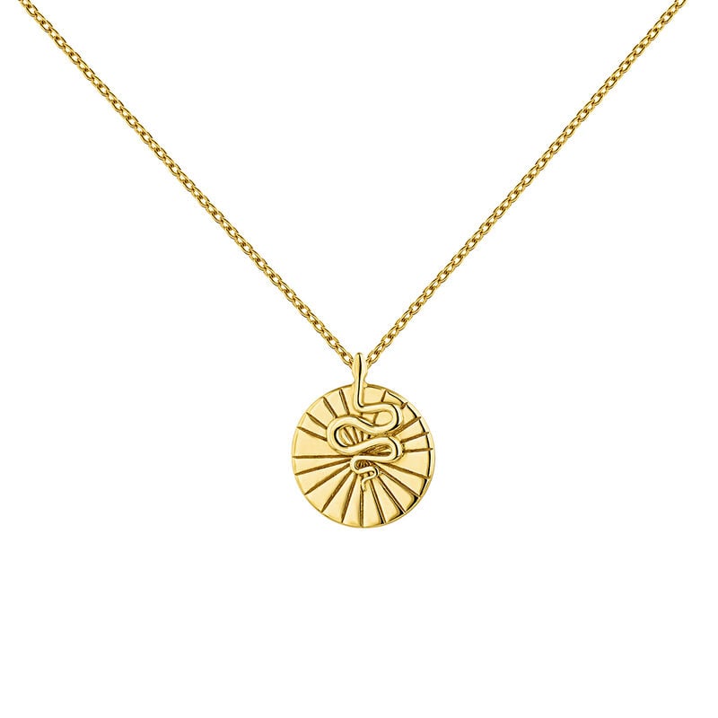Gold plated snake medallion necklace, J04933-02, hi-res