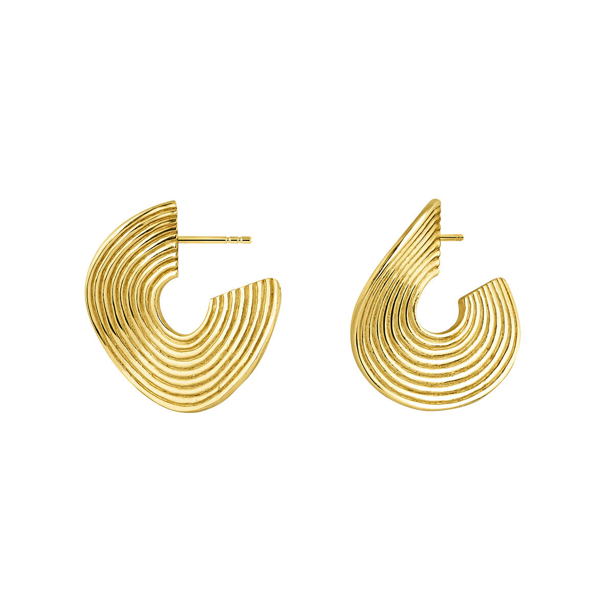 Medium-size, embossed, hammered hoop earrings in 18kt yellow gold-plated sterling silver, J05217-02, hi-res