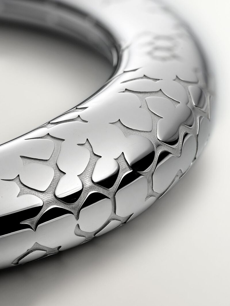 925 silver domed necklace with snake texture image number 4