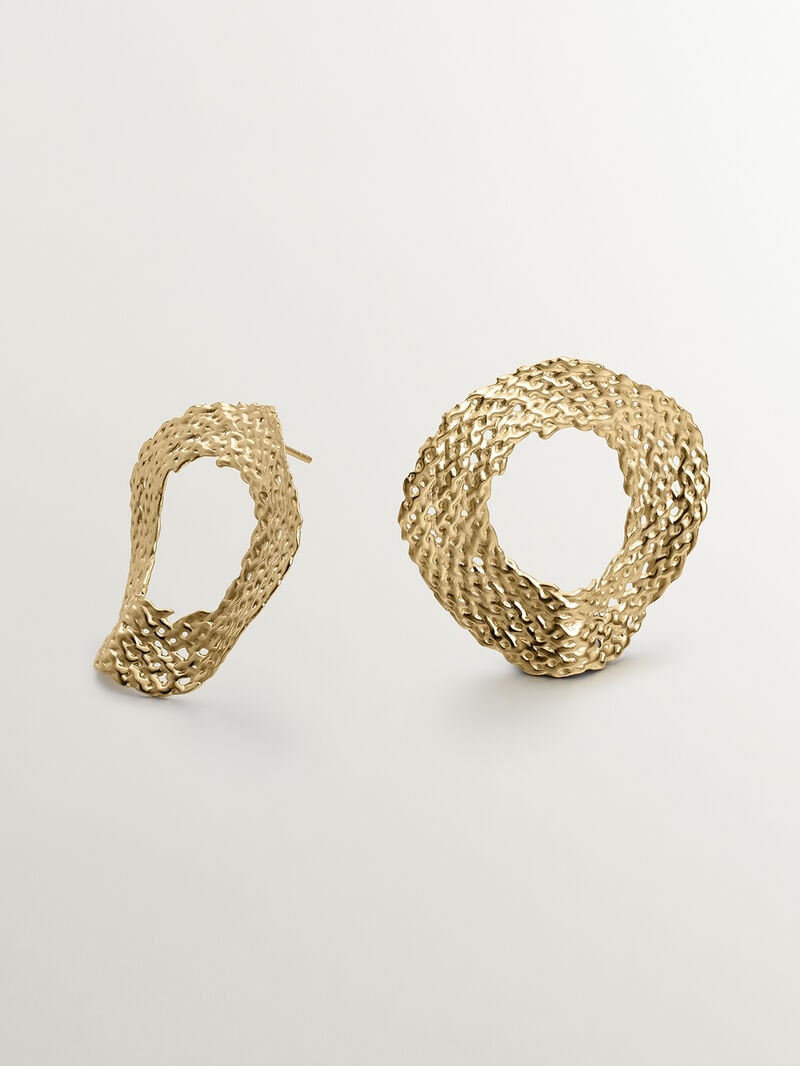 Large 925 silver earrings bathed in 18K yellow gold with wicker texture. image number 5