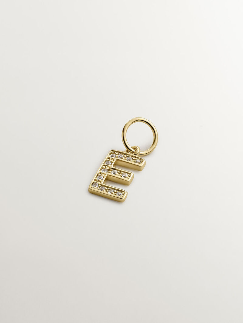 18K yellow gold-plated 925 silver charm with white topaz, initial E. image number 0