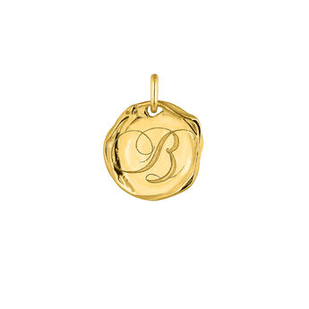 Charm medalla inicial B artesanal plata recubierta oro , J04641-02-B,hi-res