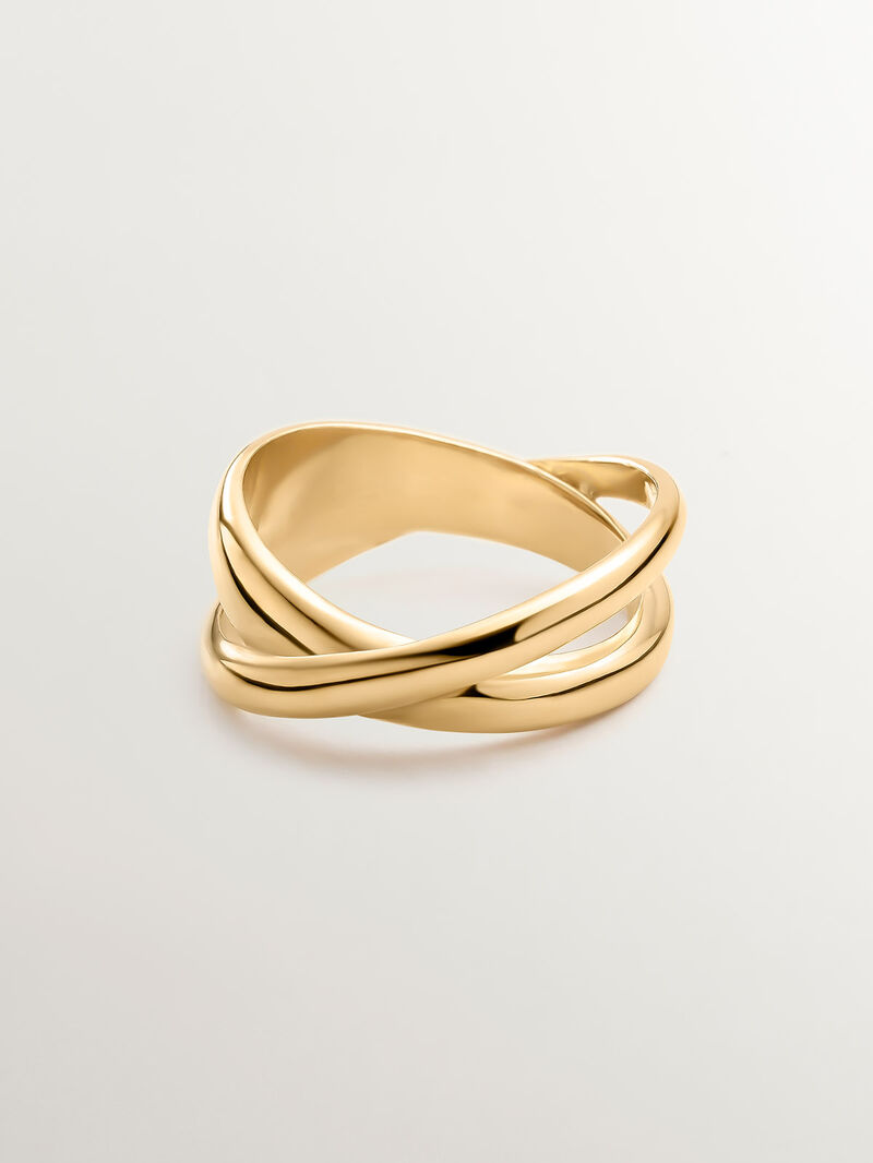 Double cross 925 silver ring bathed in 18K yellow gold. image number 2