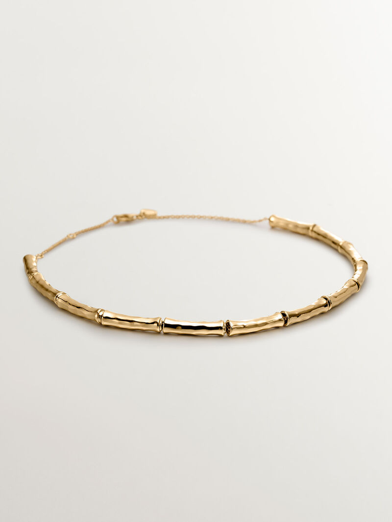 925 Silver necklace bathed in 18K yellow gold with bamboo texture image number 0
