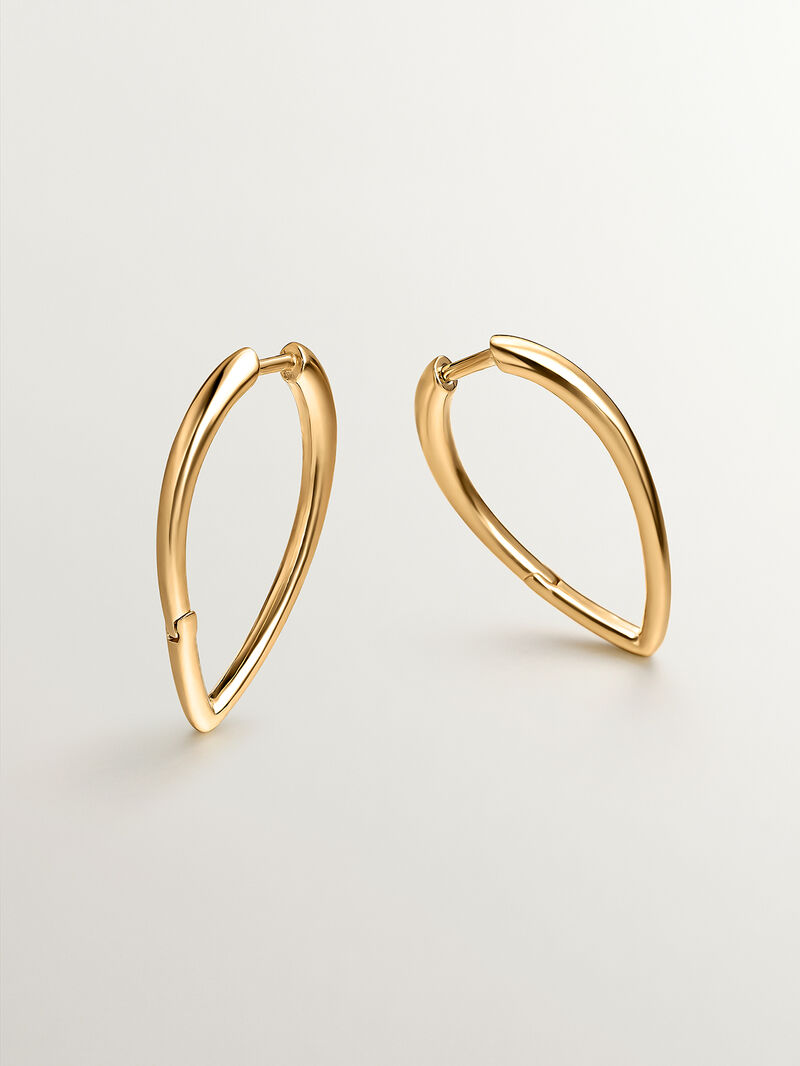 Large hoop earrings made of 925 silver, bathed in 18K yellow gold, with a drop shape. image number 0