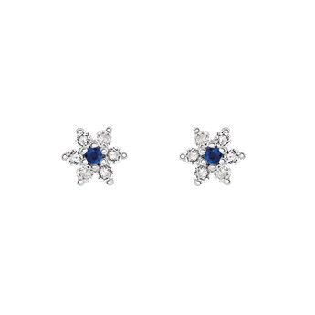 Boucles d'oreilles fleur saphir bleu argent , J03331-01-BS-WT,hi-res
