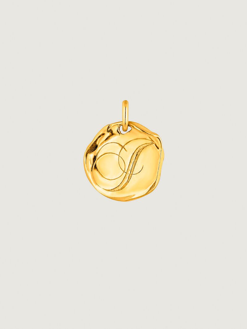 Handcrafted charm made of 925 silver, coated in 18K yellow gold with the initial I. image number 0