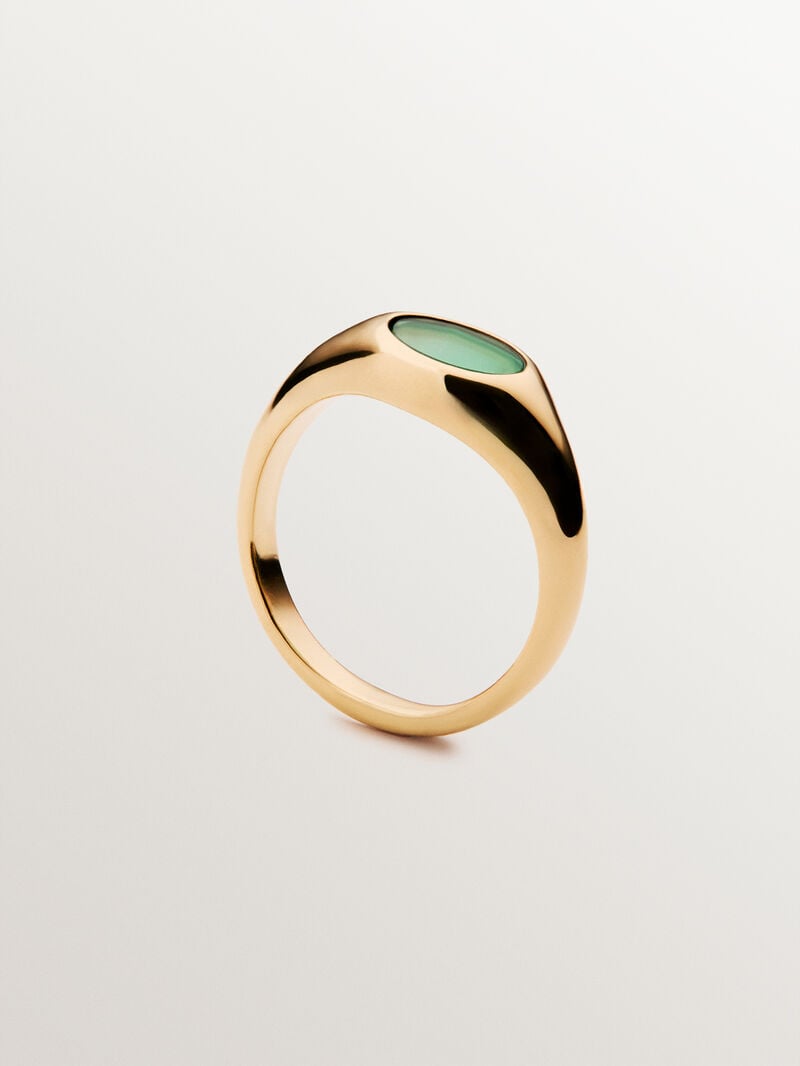 Signet style ring in 18K yellow gold plated 925 silver with central green onyx. image number 4