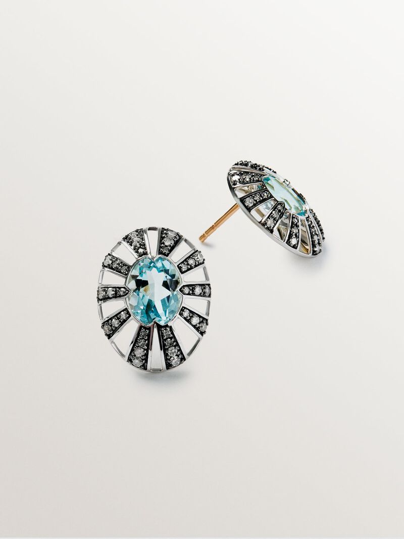 9K White and Yellow Gold Stud Earrings with Topazes and Diamonds image number 2