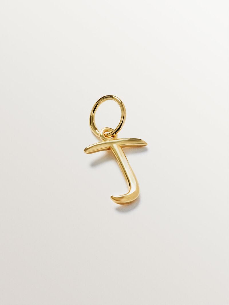 Charm made from 925 silver, gold-plated in 18K yellow gold, with initial T. image number 1