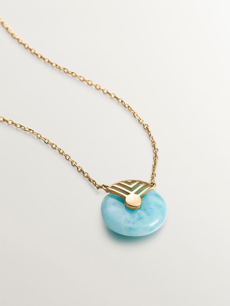9K yellow gold pendant with blue larimar image number 7