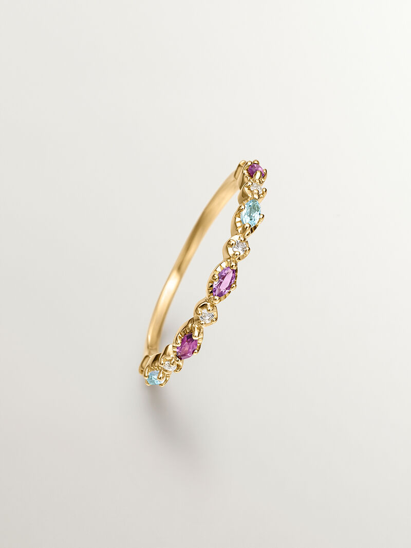 925 Silver ring bathed in 18K yellow gold with topaz, rhodolites, and amethyst. image number 4