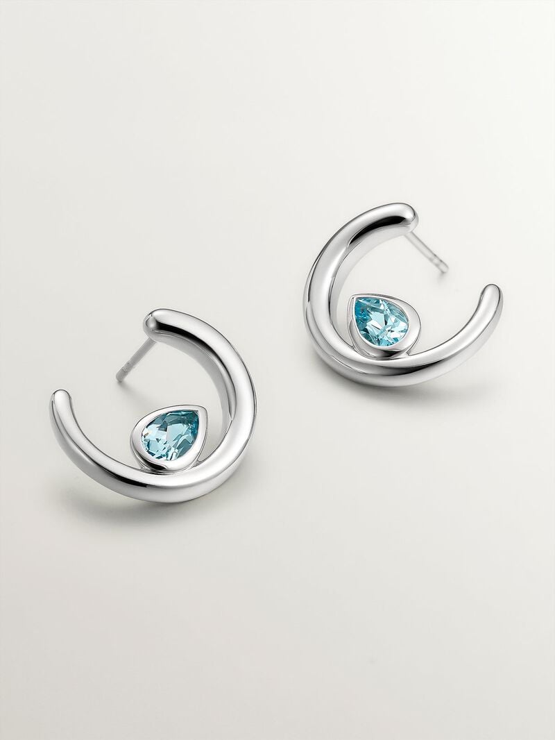 925 silver hoop earrings with 2 sky blue topazes image number 1
