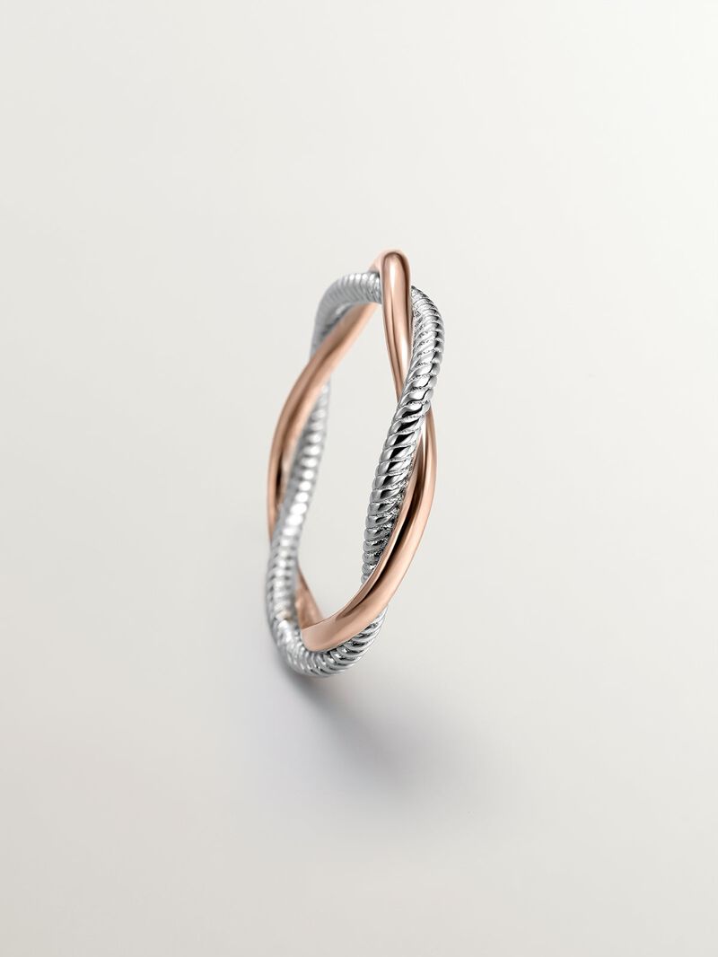 Double twisted ring made of 925 silver bathed in 18K rose gold. image number 4