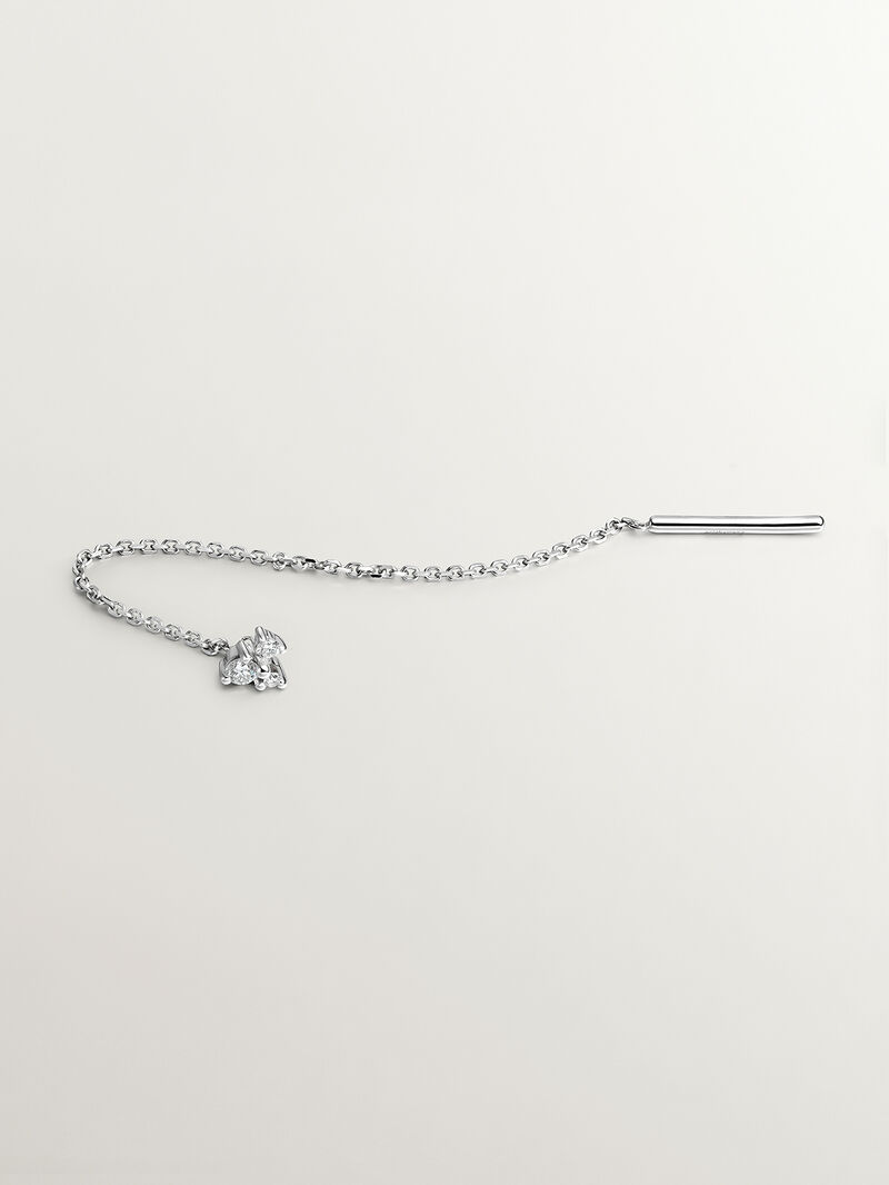 Single 9K white gold earring with chain and diamonds. image number 4