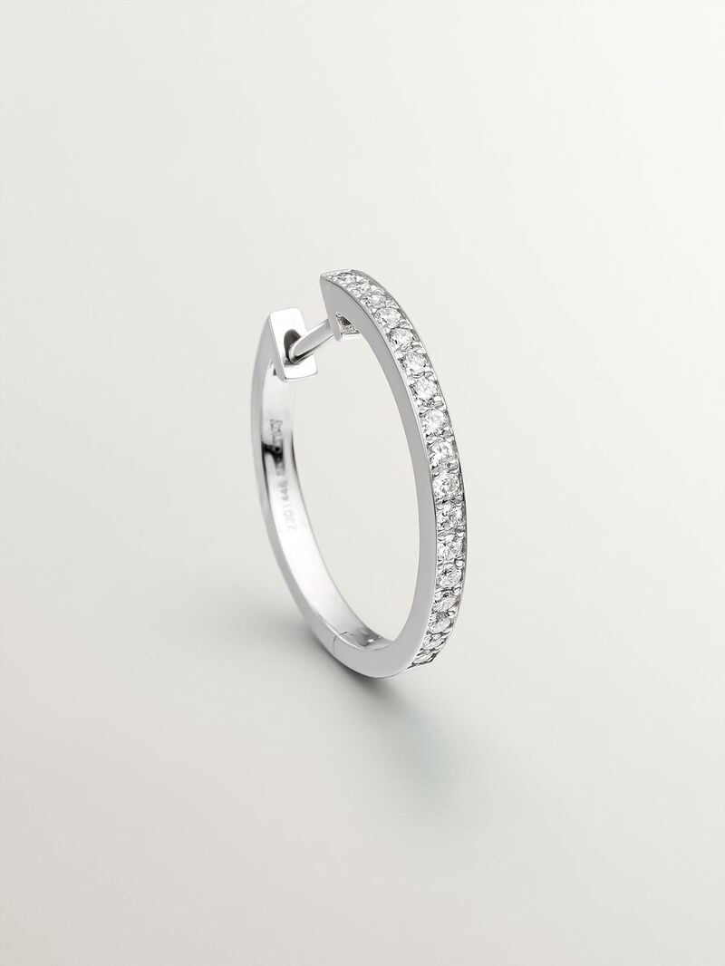 18K white gold single hoop earring with brilliant-cut diamond image number 0