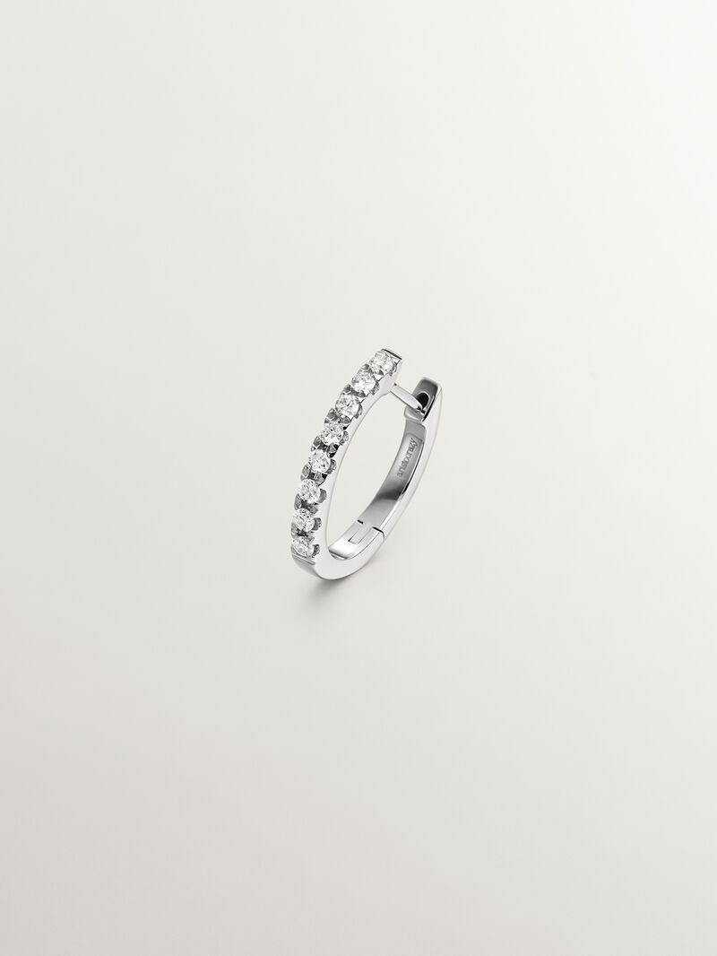 18K White Gold Small Single Hoop Earring with Diamonds image number 0