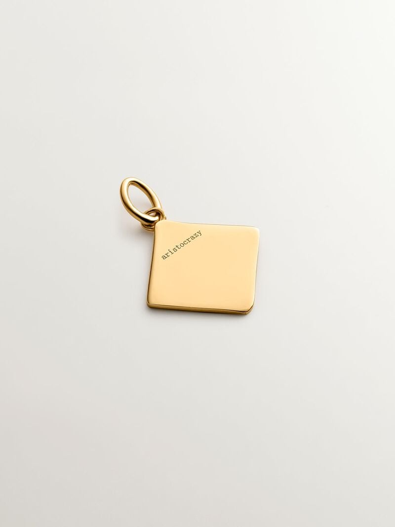 18K yellow gold plated 925 sterling silver charm with initial J and orange enamel in the shape of a diamond image number 1