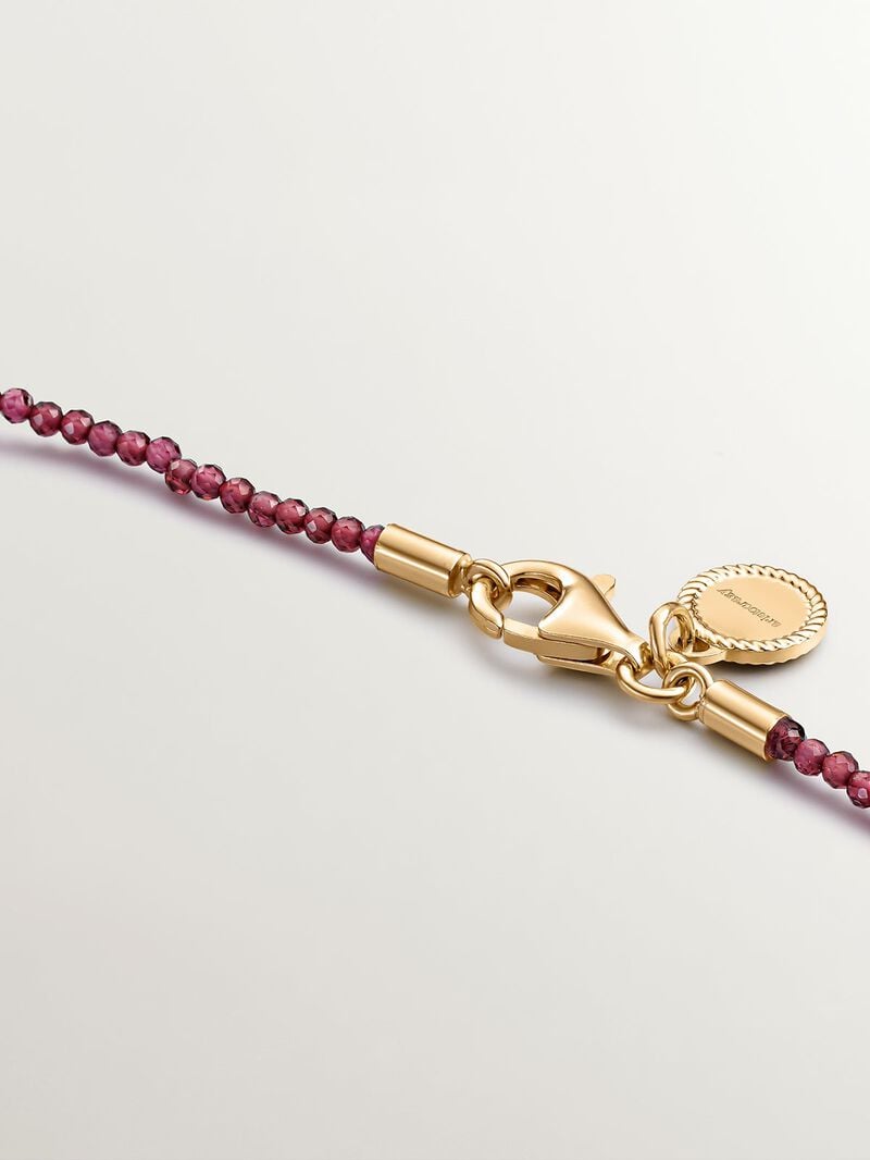 925 Silver necklace bathed in 18K yellow gold with pink rhodolite beads. image number 4