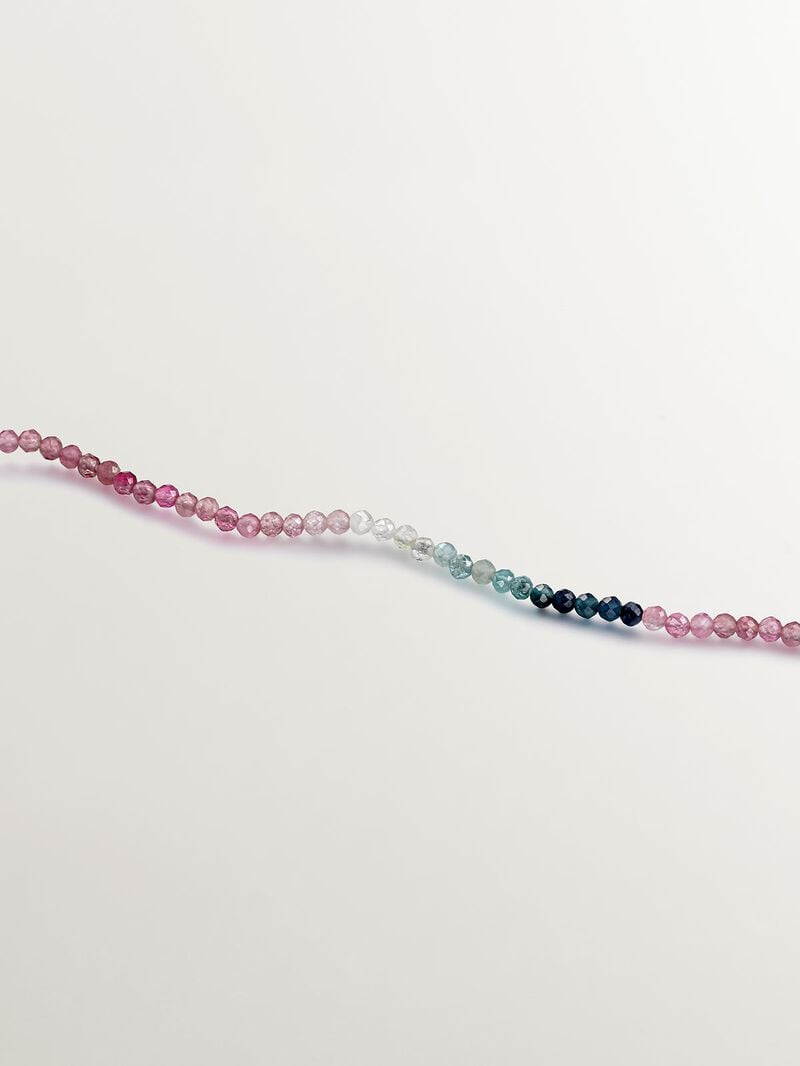 925 Silver necklace bathed in 18K yellow gold with multicolor tourmaline beads. image number 2
