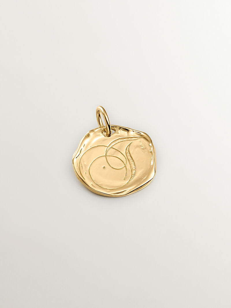 Handcrafted 925 silver charm plated in 18K yellow gold with initial T. image number 0